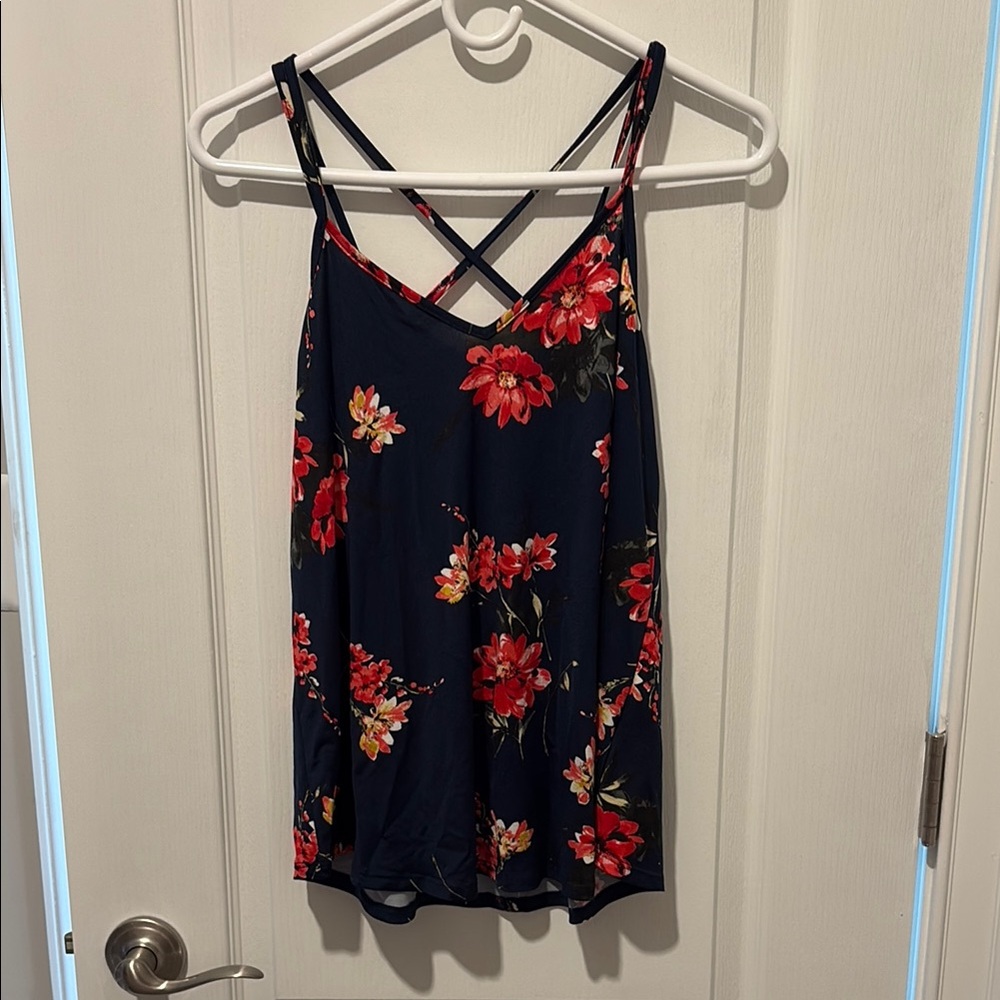 Paper moon Floral Strappy Top - Navy and Red